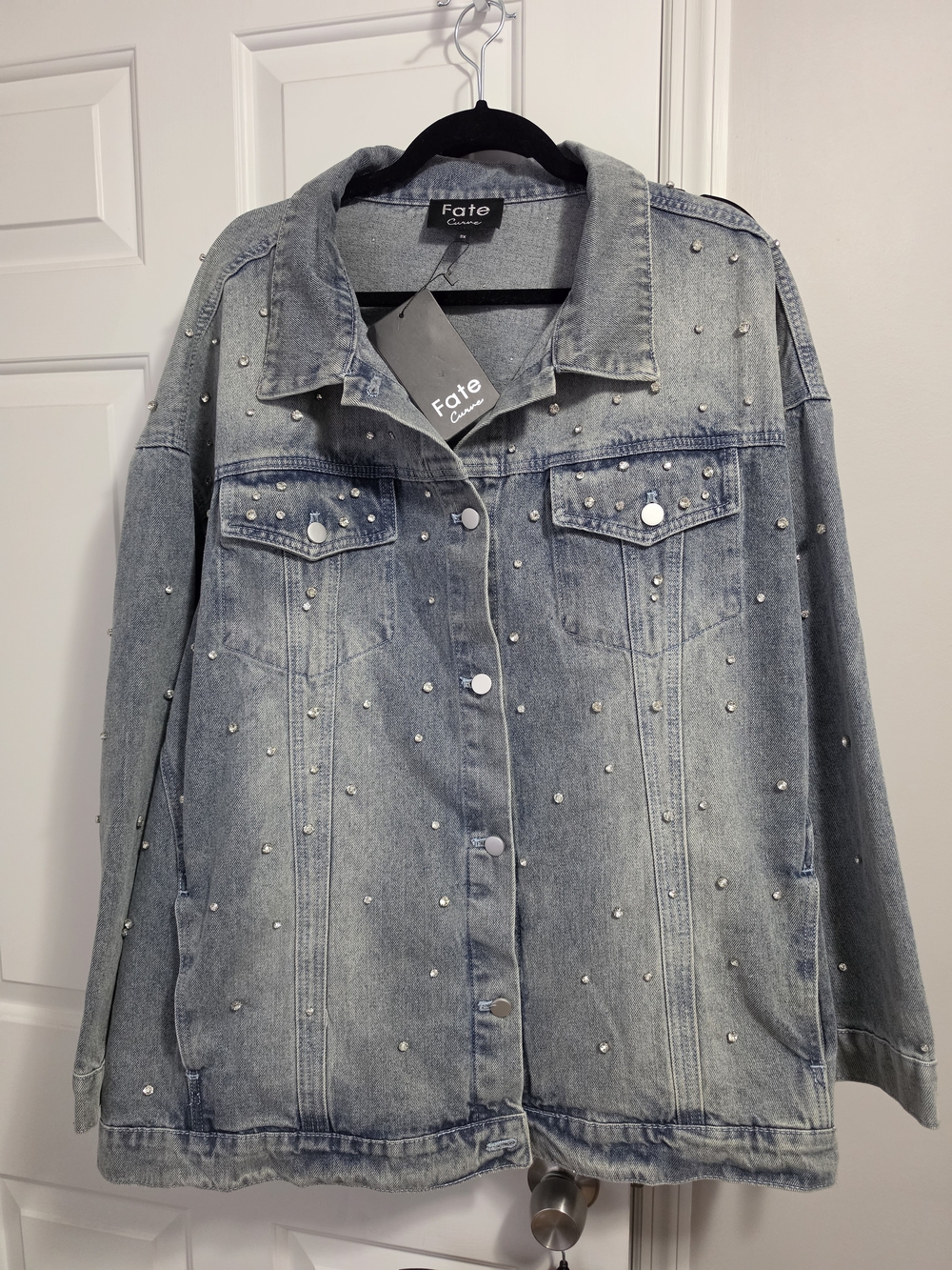 Fate Curve Rhinestone Denim Jacket 3x NWT